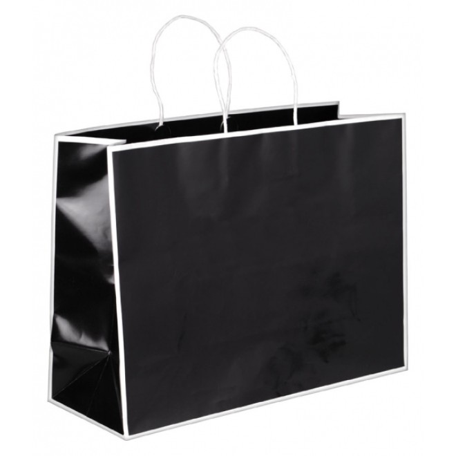 125 Papiertaschen schwarz glänzend mit weißem Rahmen, Papiertüten hochwertig