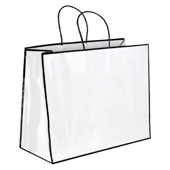 125 Papiertaschen weiß glänzend mit schwarzem Rahmen, Papiertüten hochwertig