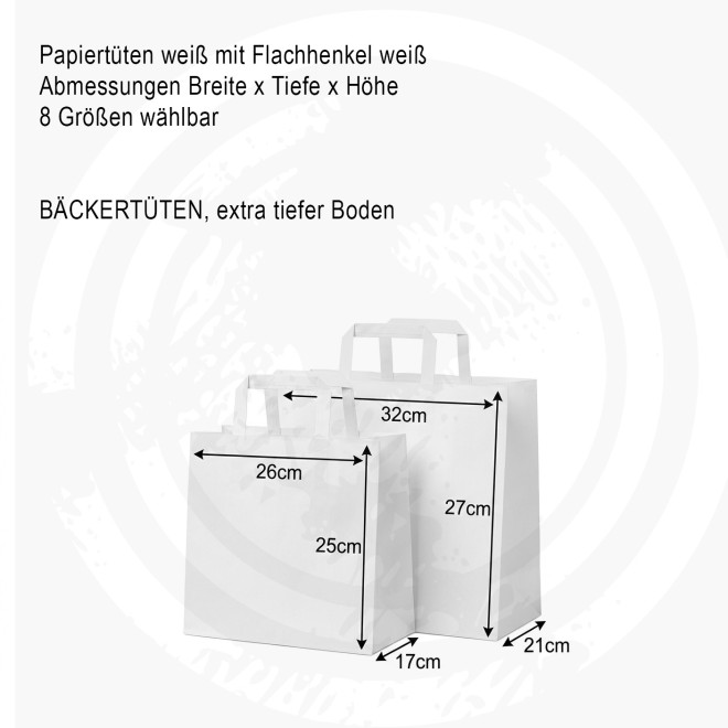 Papiertüten weiß mit extra tiefem Boden, Bäckertüten, Konditortüten