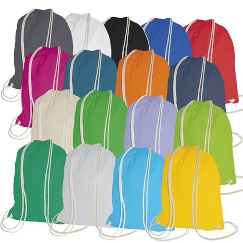 Baumwollrucksack, Festivalbag FARBIG ca. 38x46cm mit robusten Zugbändern in natur