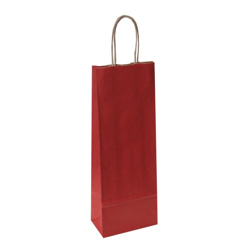 Flaschentaschen rot mit Kordel braun, 14x8x39cm, ab 50 Stück