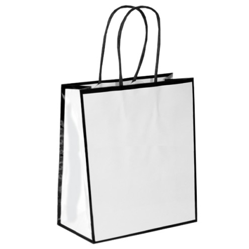 250 Papiertaschen 25x10x25cm WEISS mit schwarzem Rahmen und Papierkordel