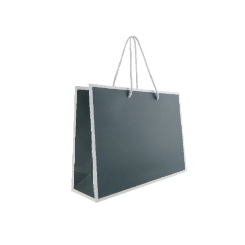 100 Papiertaschen 42x12x37 ANTHRAZIT mit weißem Rahmen und Baumwollkordel