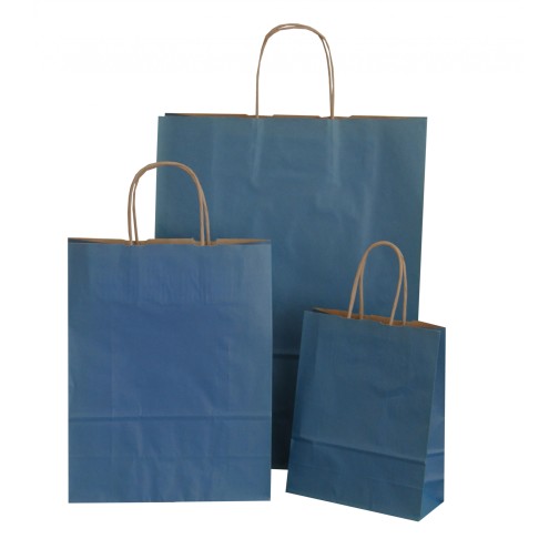 Ab 250 Papiertüten BLAU mit Papierkordel in braun, 3 Größen wählbar