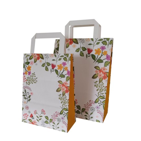 100 Papiertüten Sommermotiv mit Flachhenkeln weiß, 2 Größen wählbar
