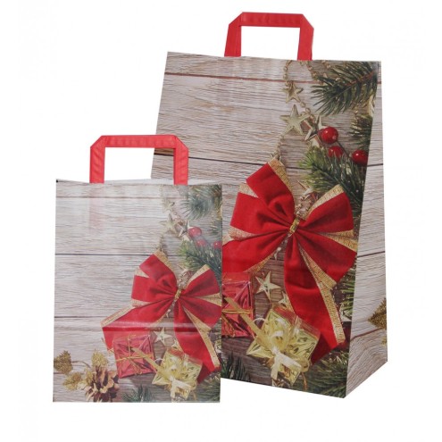 100 Weihnachtstüten XMAS mit Flachhenkeln in rot