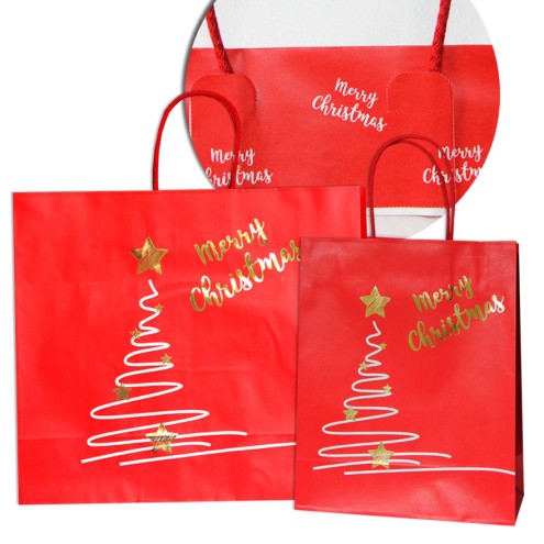 100 Papiertüten XMAS TREE mit Heißfolienprägung und Kordel in Rot