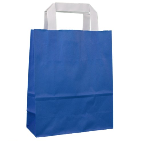 250 Papiertüten BLAU mit Flachhenkeln weiß, 3 Größen wählbar