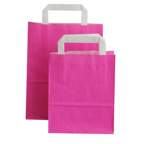 250 Papiertüten PINK mit Flachhenkeln weiß, 3 Größen wählbar