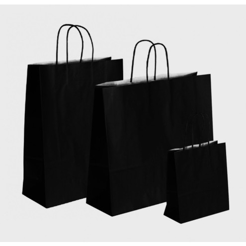 100 Papiertüten SCHWARZ mit Papierkordel schwarz, 9 Größen wählbar