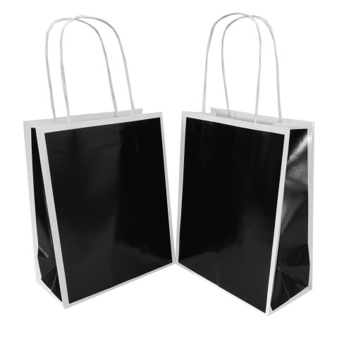 100 Papiertaschen 18x09x23cm SCHWARZ mit weißem Rahmen und Papierkordel