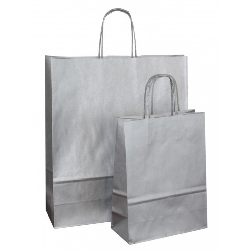100 Papiertüten SILBER mit Papierkordel silber