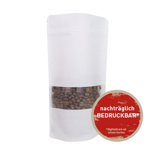 Standbodenbeutel/Doypacks Kraftpapier weiß mit Sichtfenster, je nach Grössen 500-1000 Stück
