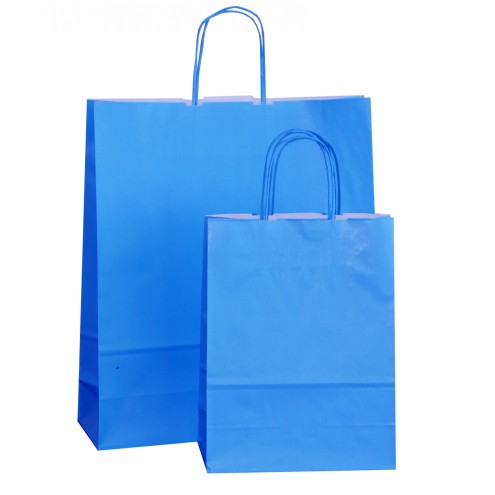 100 Papiertüten HELLBLAU mit Papierkordel hellblau, 4 Größen wählbar