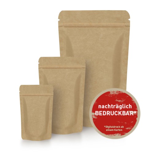 Standbodenbeutel/Doypacks Kraftpapier braun, je nach Grössen 500-1000 Stück