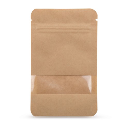 Standbodenbeutel/Doypacks Kraftpapier braun mit Sichtfenster, je nach Grössen 500-1000 Stück