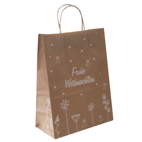 Weihnachtstüten braun, 26x12x35cm - Frohe Weihnachten- (50, 100, 250 Stück)